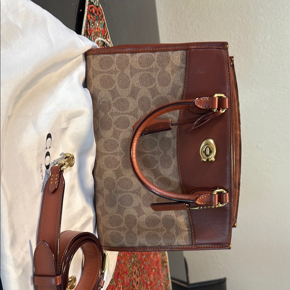 Coach Brown and Tan Satchel with Signature Style